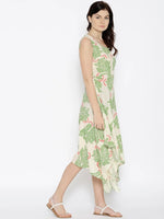 Hankerchief hem printed dress with Peach Print