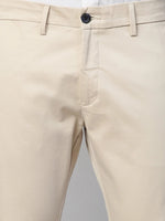 Genips Men's Beige Cotton Stretch Caribbean Slim Fit Solid Trousers