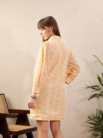 Women Beige Schiffli Shirt Dress