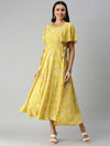 Women's Yellow Floral A-Line Kurta-DW-9565-Yellowoffwhite