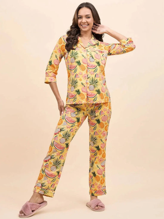 Shirt Pyjama Set in Yellow and Peach Watermelon Print