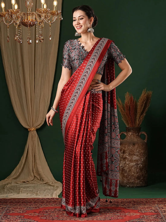 Saree Mall Women's Crepe Red Printed Designer Saree With Blouse Piece-MOHAR104A