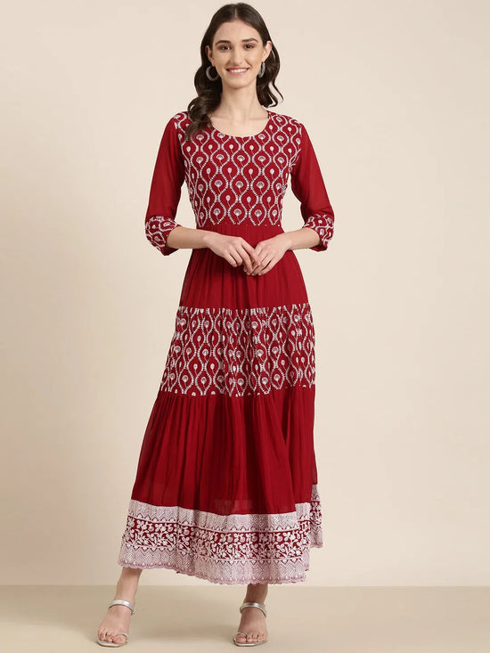 Women Maroon Embellished Fit and Flare Kurta-SKC-112002-Maroon