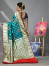 Teal Silk Banarasi Saree With Ethnic Motifs And Woven Designs-MA52BSL44910103