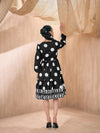 Women Black Polka Dot Contrast Border Skater Dress