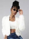 Women Solid Off White Crop Front-Open Sweater-CHN-1168-Offwhite