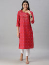 Women's Pink Printed straight Kurta-SS376-Pink