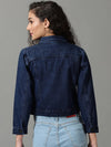 Women's Navy Blue Solid Denim Jacket-AE-9504-Navyblue