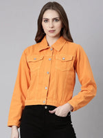 Women Orange Solid Denim Jacket-GZ-5598-Orange