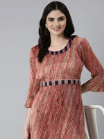 Women Peach Striped Fit and Flare Dress-SKC-1194-Peach