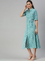 Women's Green Printed Shirt Dress-AE-444943-Seagreen