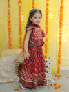 BownBee Girls Pure Cotton Printed Ruffle Top Lehenga with Dupatta- Red