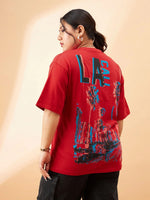 Women Red Graphic LA Print T-Shirt