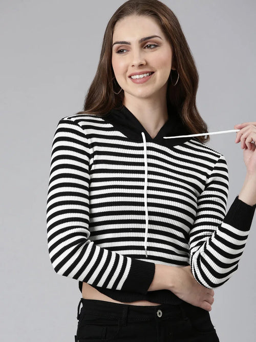 Women Black Striped Sweatshirt-TG-1080-Black