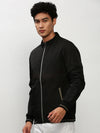 Men Black Solid Casual Bomber Jackets-ZD-3004-Black