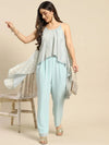 Asymmetric drape jumpsuit in Powder Blue