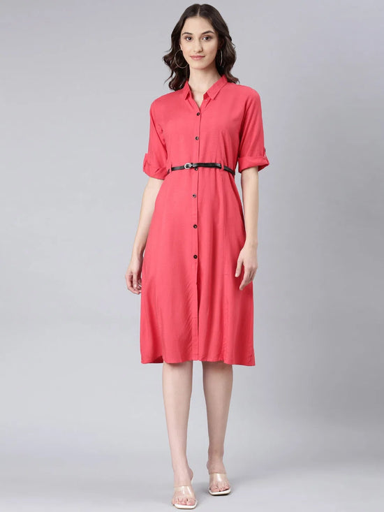 Women Peach Solid Shirt Dress-DF-1508-Peach