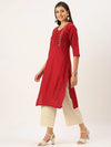 Women's Red Solid Straight Kurta-DF-1198-Maroon