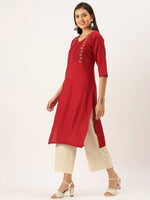 Women's Red Solid Straight Kurta-DF-1198-Maroon