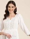 Women White Solid Fit and Flare Kurta-RF-1732-White