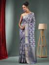 Midnight Blue Blended Silk Handwoven Ajrakh Print Saree-MA50BSL34830025