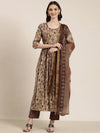 Women Taupe Printed Kurta Set-SKC-1242-Taupe