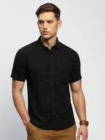 Men Black Solid Shirt-BRION-1807-Black