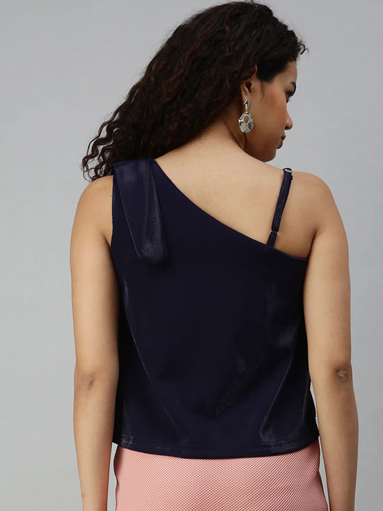 Women Navy Blue Solid Crop Boxy Top-AE-10194-Navyblue