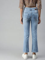 Women's Blue Solid Denim Straight Jeans-CR-7797-Blue