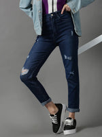 Women's Navy Blue Solid Slim Fit Denim Jeans-GZ-5303-Navyblue