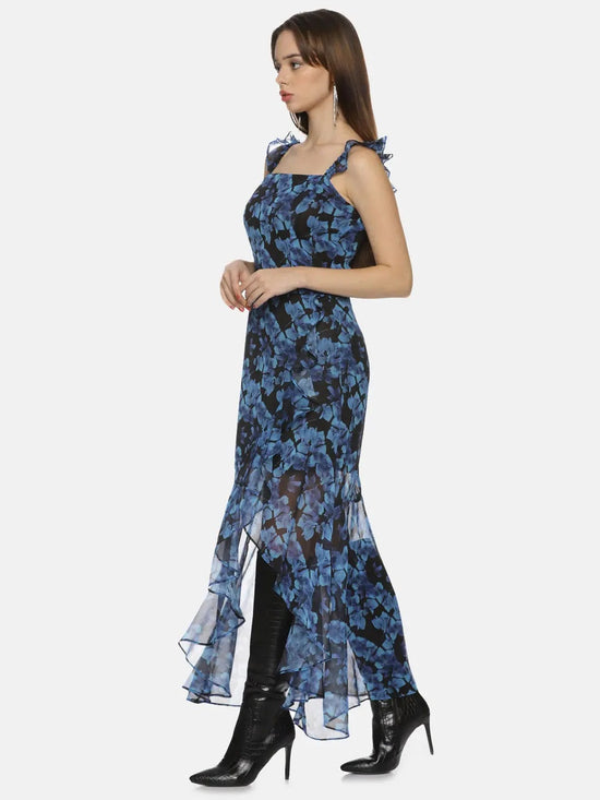 Floral Blue High Low Dress-17304