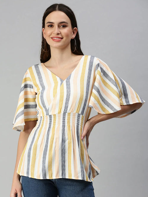 Women's Orange Striped Tops-AE-103004-Orangewhite