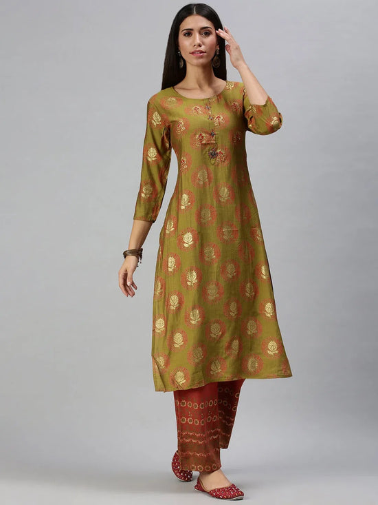 Women's Green Printed Kurta Sets-FS1714-Green