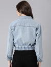 Women Blue Solid Denim Jacket-GZ-5581-Blue