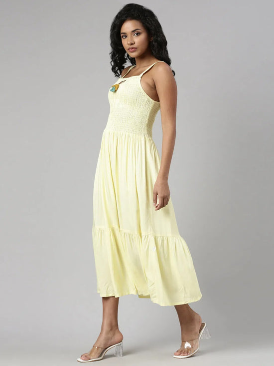 Women Yellow Solid Fit and Flare Dress-TF-242-Yellow