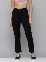 Women's Black Solid Straight Fit Denim Jeans-IM-9887-Black