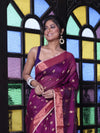 Purple Cotton Saree With Zari Borders-MA64BCT401190048