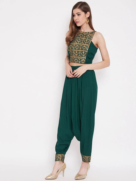 Women Solid Standard Bottle Green Jumpsuits & Sets