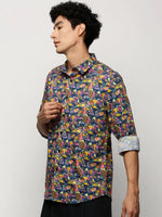 Men Navy Geometrical Shirt-PRISM-M204-1608-Navyblue