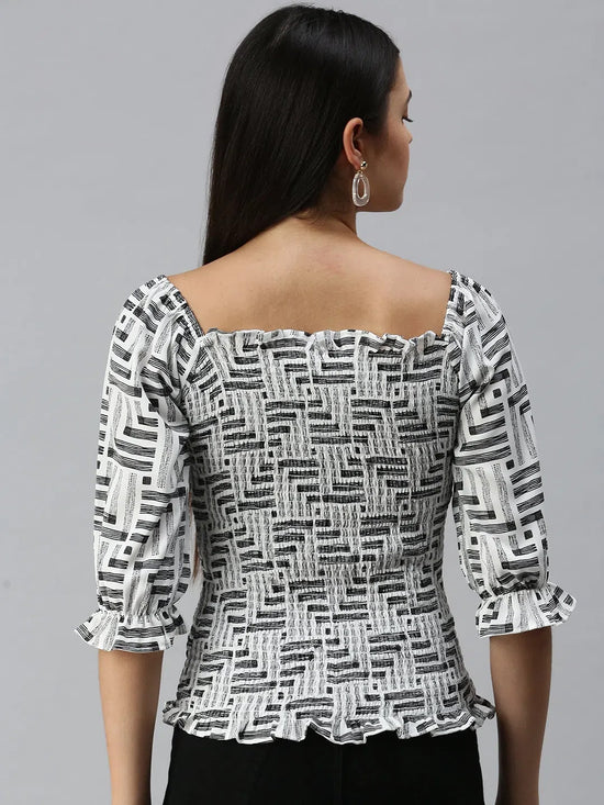 Women's Printed White Top-AE-10275-Whiteblack