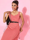 Coral Scuba Sweetheart Midi Belted Dress