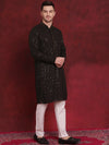 Men's Sequins Chikankari Embroidered Kurta with Pyjama.-JOKP-P-5024Olive