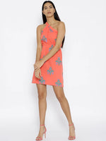 One shoulder elastic Ikat printed dress in Salmon