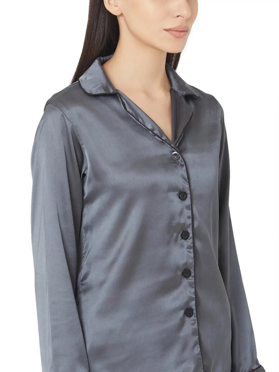 Smarty Pants Women's Silk Satin Dark Grey Night Suit