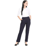 Smarty Pants Women's Cotton Lycra Straight Leg Navy Blue Color Formal Trouser