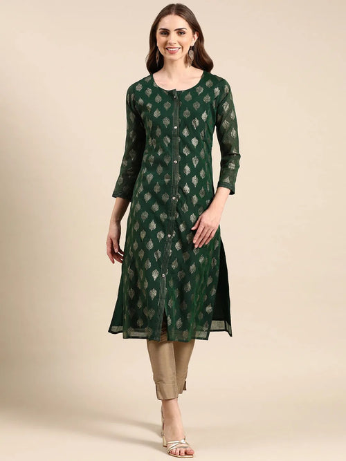 Women's Green Printed Straight Kurta-GC-397-Green