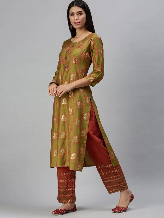 Women's Green Printed Kurta Sets-FS1714-Green