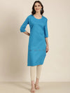 Women Blue Solid Straight Kurta-DF-1567-Blue