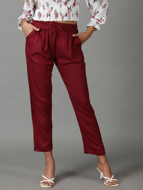 Women's Burgundy Solid Cigarette Trouser-AL-001-Burgundy