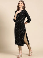 Women's Black Printed Straight Kurta-GW-3878-Black